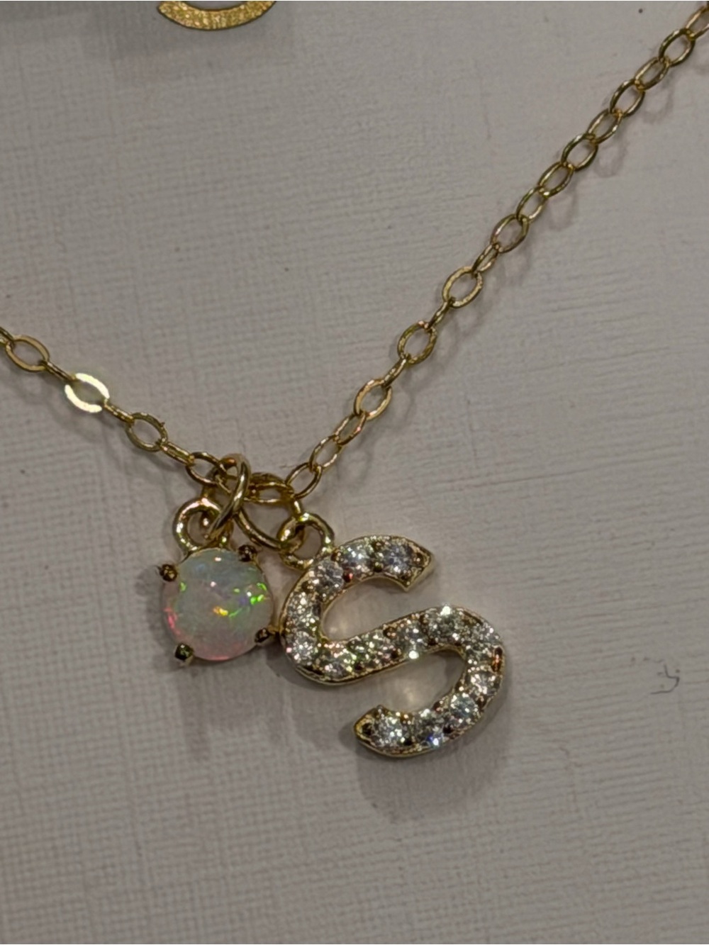 Gold Initial S Pendant Necklace with Opal Accent - S